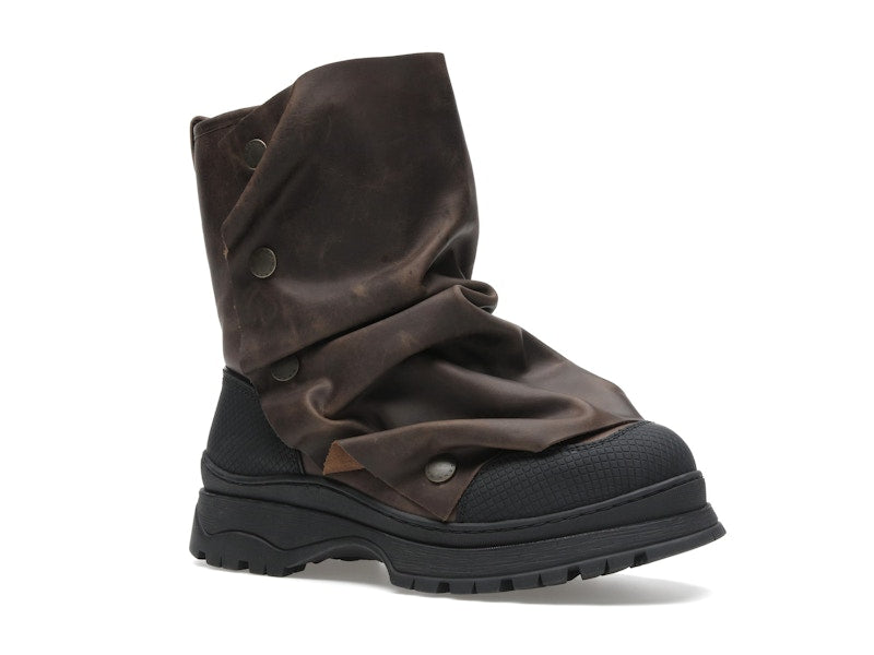 H&M x Glenn Martens Gaiter-Detail Leather Boots Dark Brown