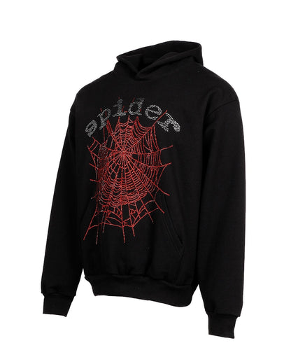 Sp5der OG Rhinestone Logo Hoodie Black