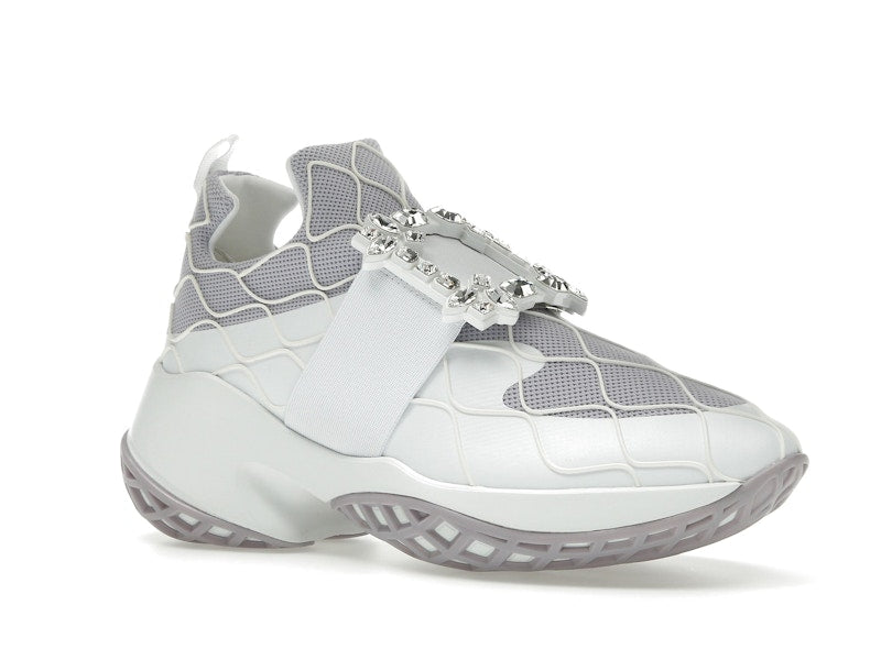 Roger Vivier Viv' Run Fabric White Purple Crystal Buckle (Women's)