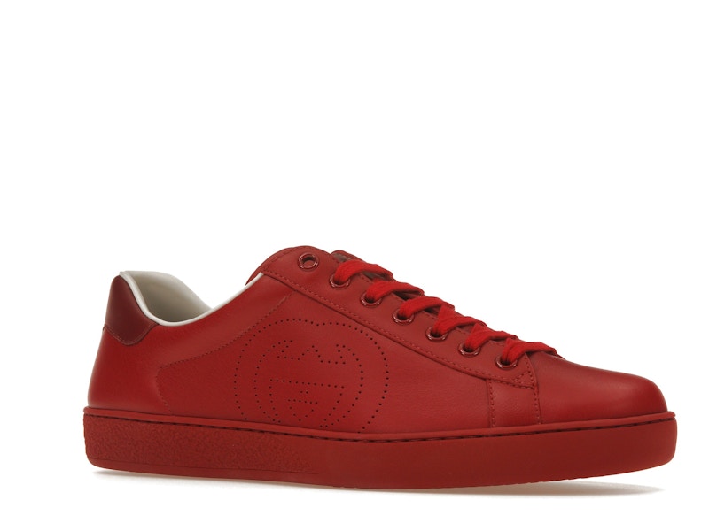 Gucci Ace Perforated Interlocking G Red