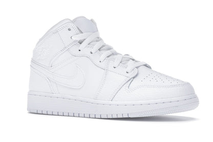 Jordan 1 Mid Triple White Tumbled Leather (GS)