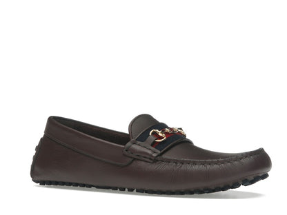 Gucci Ayrton Webbing-Trimmed Horsebit Leather Driver Loafers Brown