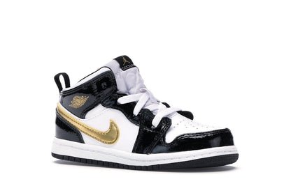 Jordan 1 Mid Patent Black White Gold (TD)