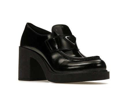 Prada Chocolate High-Heeled 85mm Loafers Black Brushed Leather