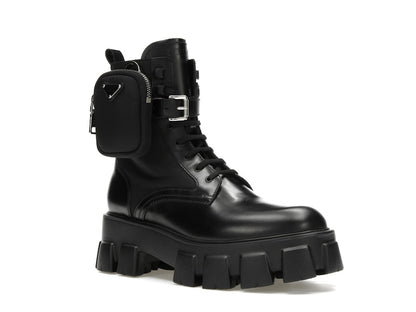 Prada Monolith 55mm Pouch Ankle Boots Black Leather