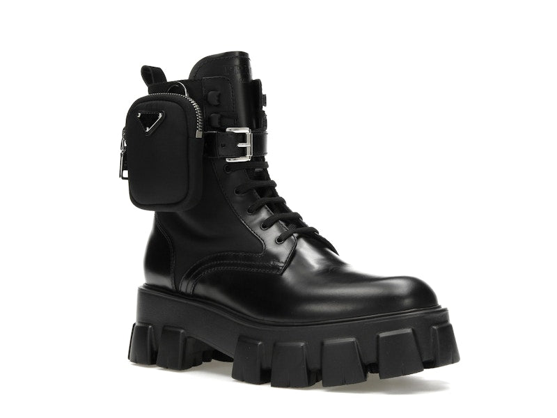 Prada Monolith 55mm Pouch Ankle Boots Black Leather