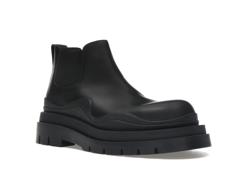 Bottega Veneta Leather Tire Chunky Sole Ankle Chelsea Boot Black