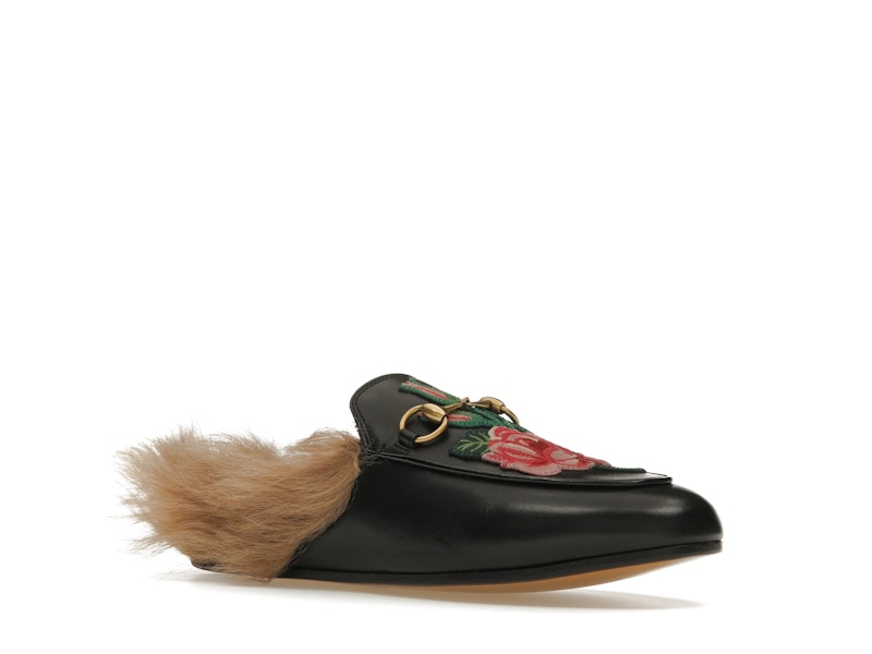 Gucci Floral Embroidered Princetown Mules Black (Women's)