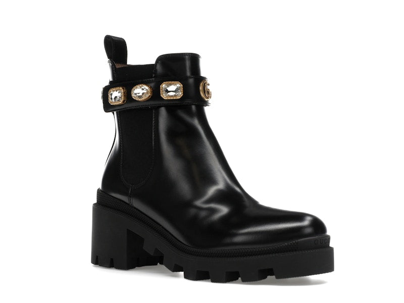 Gucci Crystal Belt 60mm Ankle Boot Black Leather