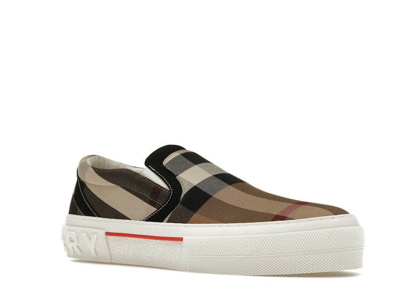 Burberry Slip On Sneakers Exaggerated Check Birch Brown White