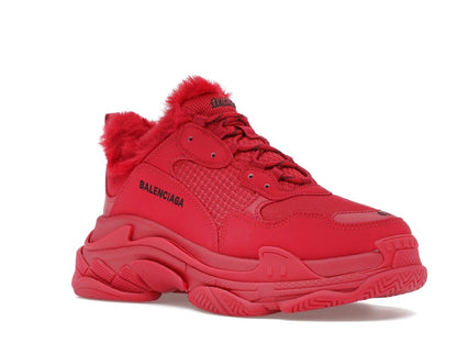 Balenciaga Triple S Faux Fur Burgundy