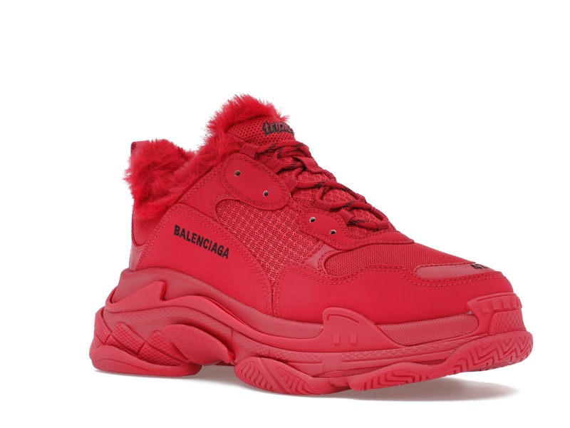 Balenciaga Triple S Faux Fur Burgundy