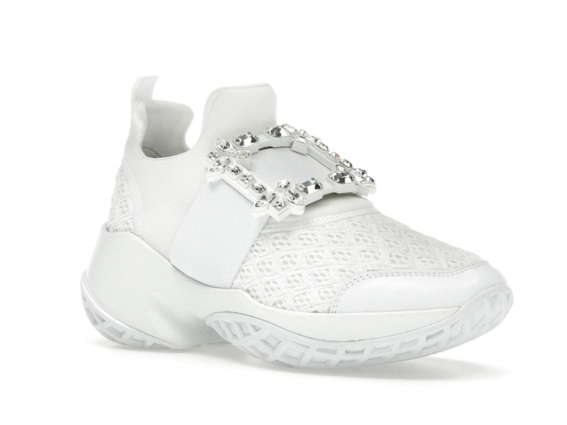 Roger Vivier Viv' Run Fabric White Crystal Buckle (Women's)