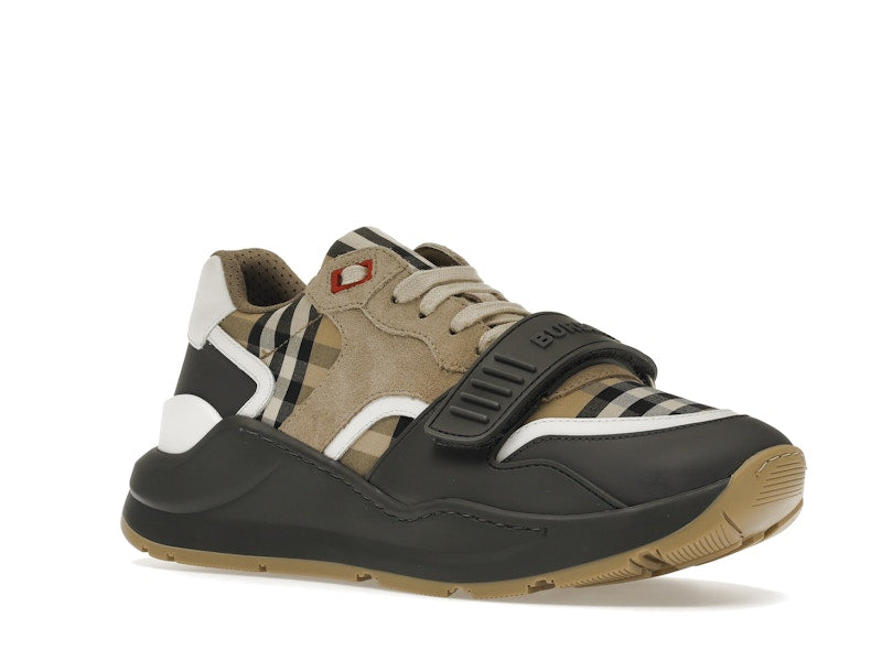 Burberry Ramsey Vintage Check Suede Leather Sneakers Grey Archive Beige