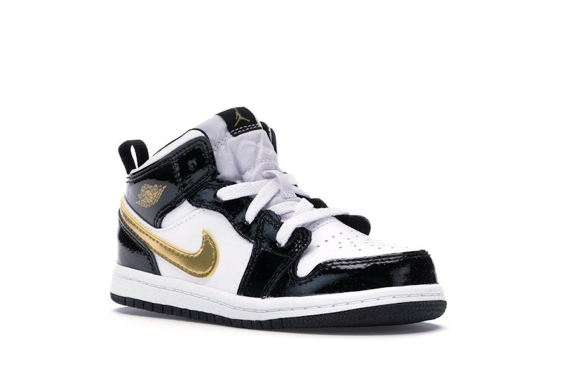 Jordan 1 Mid Patent Black White Gold (TD)