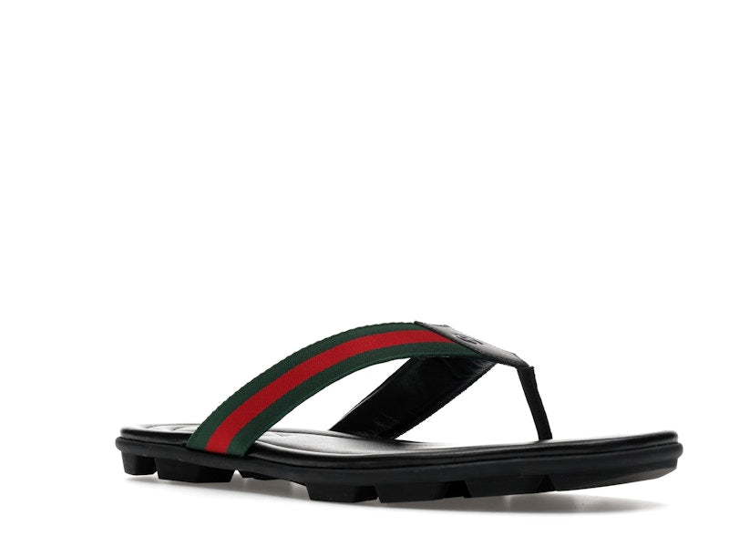 Gucci Web and Leather Thong Sandal Black Leather