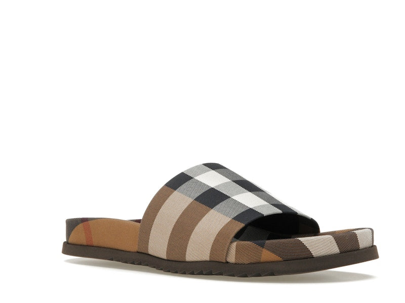 Burberry Check Cotton Slides Birch Brown