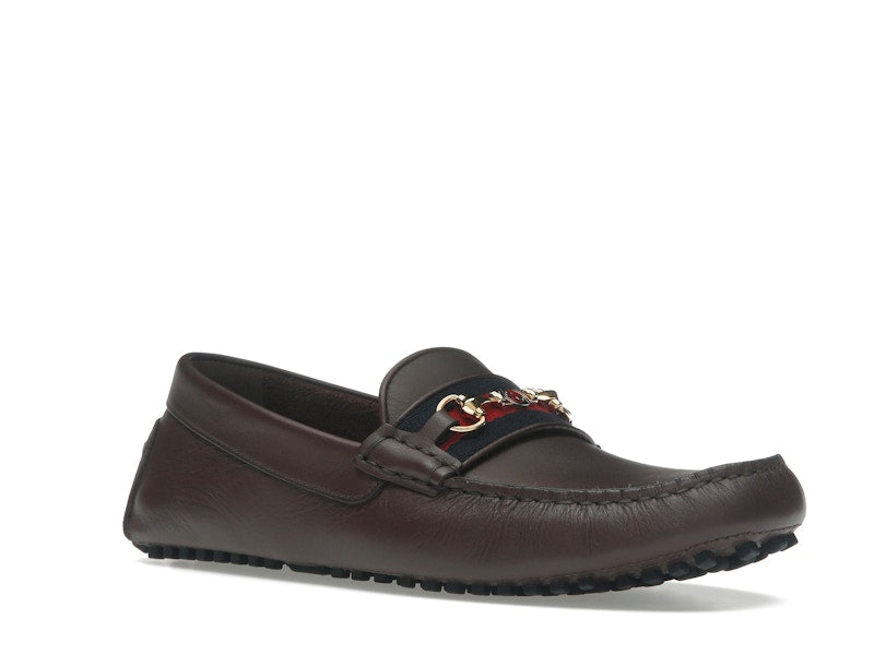 Gucci Ayrton Webbing-Trimmed Horsebit Leather Driver Loafers Brown