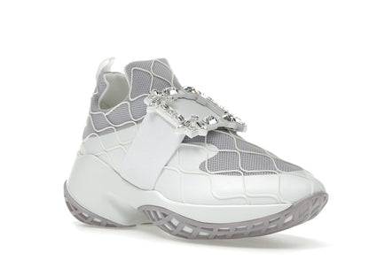 Roger Vivier Viv' Run Fabric White Purple Crystal Buckle (Women's)