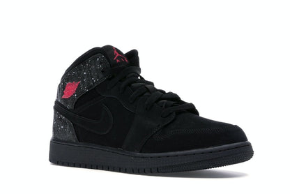 Jordan 1 Mid Black Rush Pink White Splatter (GS)