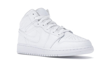 Jordan 1 Mid Triple White Tumbled Leather (GS)