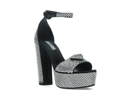 Prada 135mm Crystal Platform Sandals Black Satin