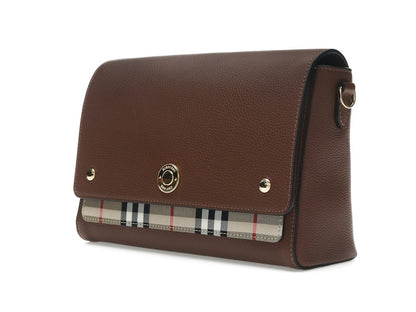 Burberry Vintage Check and Leather Note Crossbody Bag Tan