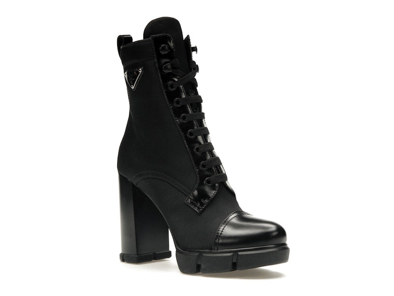 Prada 110 mm Nylon Booties Black Brushed Leather