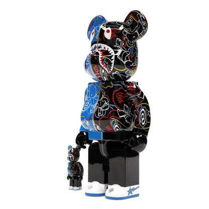 Bearbrick x BAPE Line Camo Shark 100% & 400% Set Blue/Black