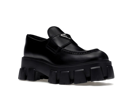 Prada Monolith 55mm Loafer Black Brushed Leather