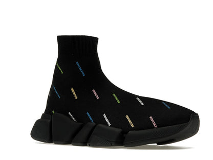 Balenciaga Speed 2.0 AllOver Logo Recycled Knit Black Multicolor