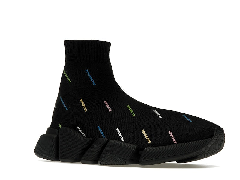 Balenciaga Speed 2.0 AllOver Logo Recycled Knit Black Multicolor
