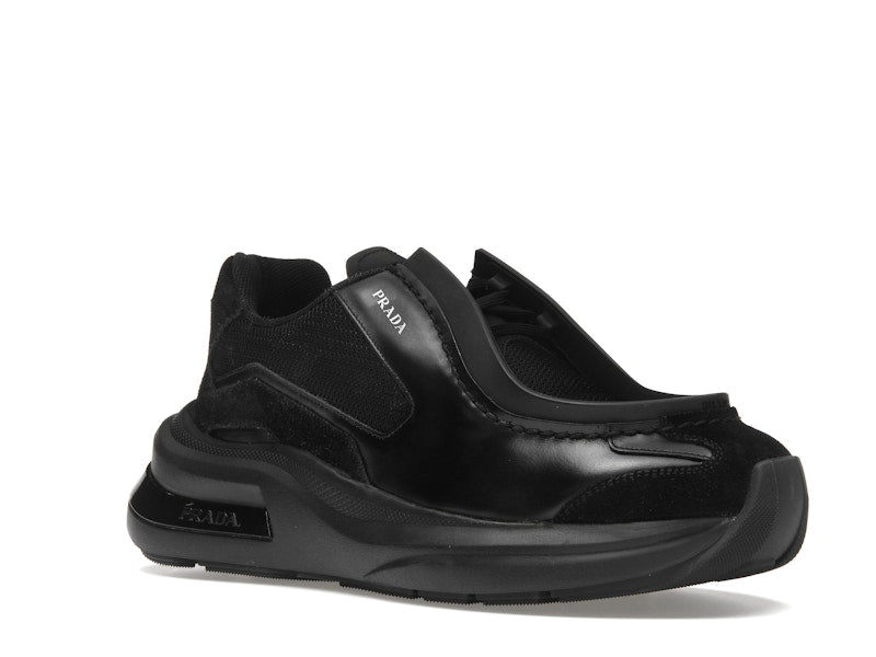 Prada Brushed Leather Sneakers Bike Fabric Suede Black