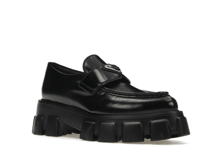 Prada Monolith 55mm Pointy Loafer Black Brushed Leather