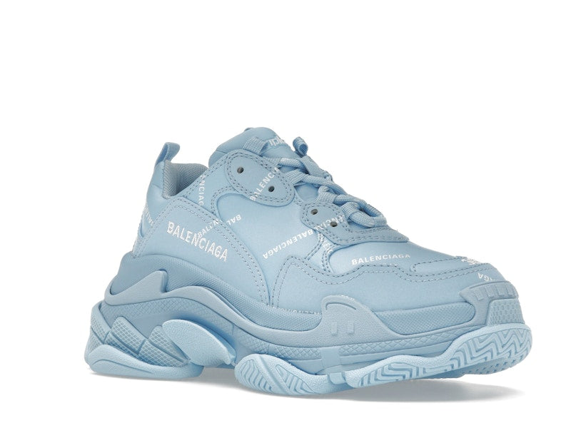 Balenciaga All Over Logo Triple S Blue Grey (Women's)