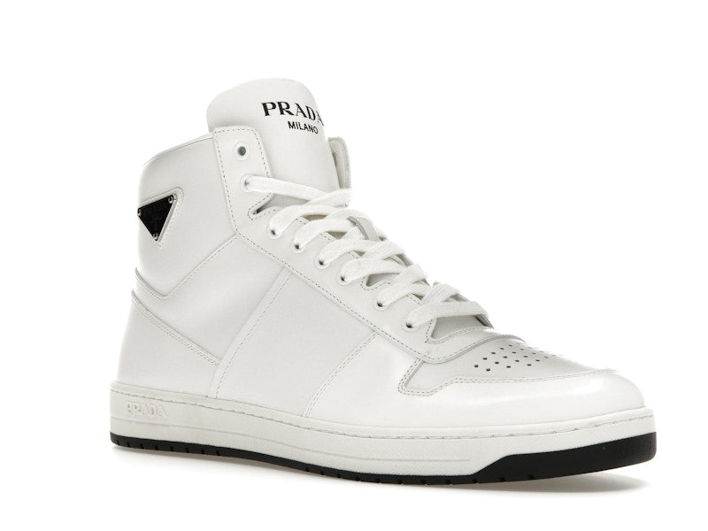 Prada Downtown High Top Sneakers Leather White White Black