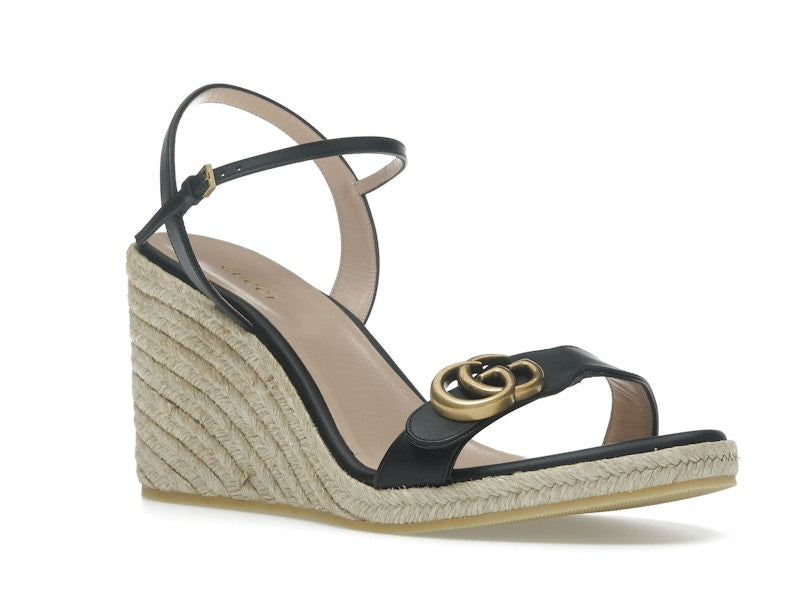 Gucci Double G 95mm Platform Espadrille Black Leather
