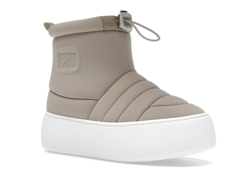 Roger Vivier Viv' Winter Puffy Ankle Boots Beige Crystal Buckle (Women's)