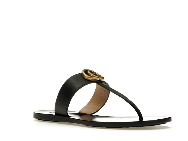 Gucci Double G Thong Sandal Black Leather
