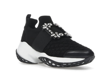 Roger Vivier Viv' Run Fabric Black White Crystal Buckle (Women's)
