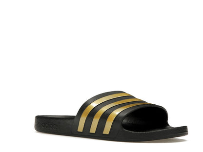 adidas Adilette Aqua Slides Core Black Gold Metallic