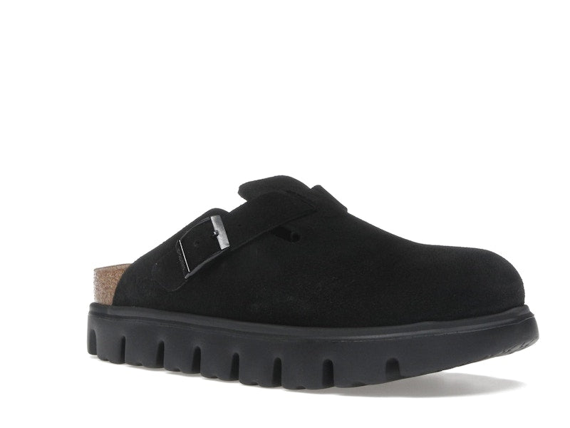 Birkenstock Boston Chunky Suede Black Black Sole (Narrow) (Women's)