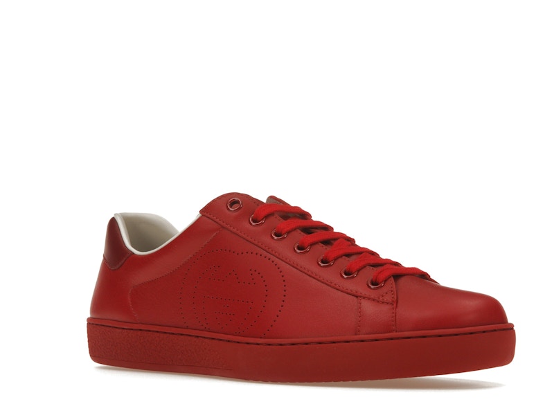 Gucci Ace Perforated Interlocking G Red