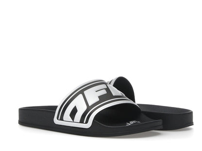 OFF-WHITE Embossed Logo Pool Slides Black White (Women's)