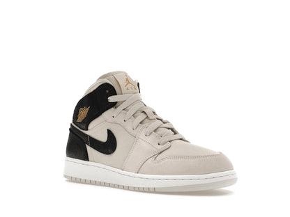Jordan 1 Mid Light Bone Metallic Gold Black (GS)