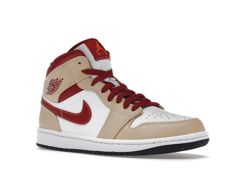 Jordan 1 Mid Light Curry Cardinal