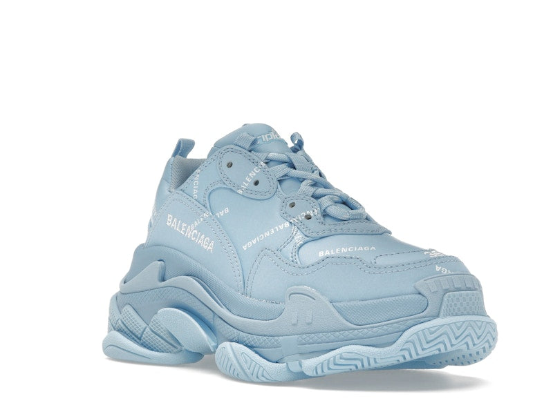 Balenciaga All Over Logo Triple S Blue Grey (Women's)