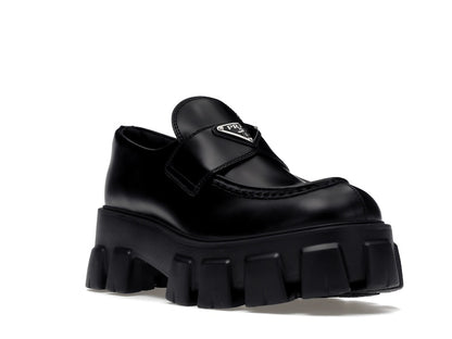 Prada Monolith 55mm Loafer Black Brushed Leather