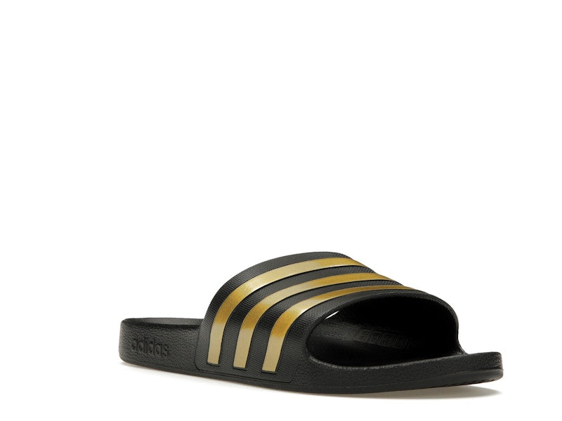 adidas Adilette Aqua Slides Core Black Gold Metallic