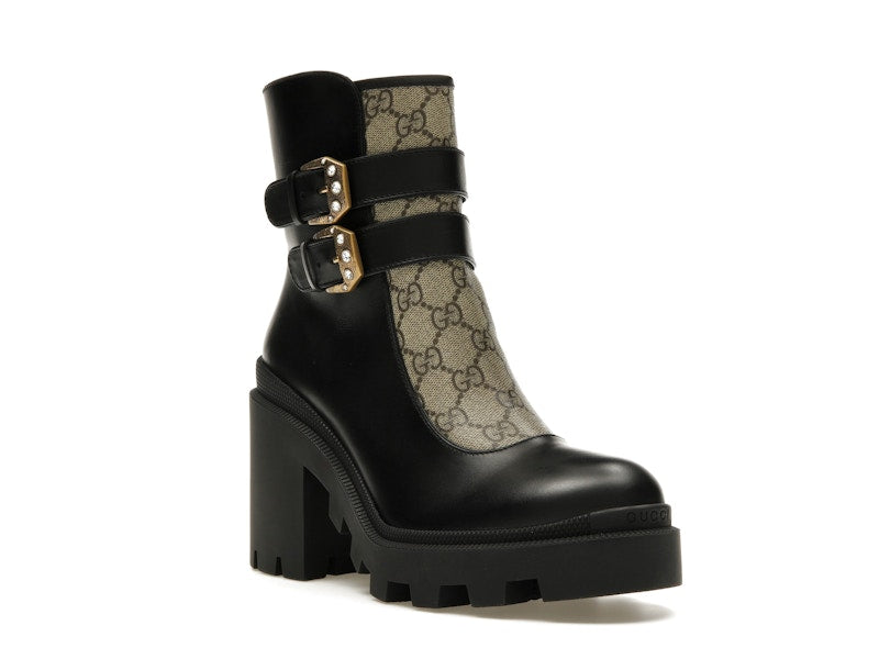 Gucci Buckles Ankle Boots Black Beige (Women's)